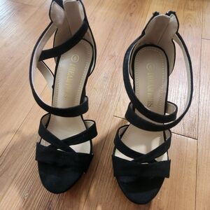 Stunning Black Suede Platform Formal Sandals NEW